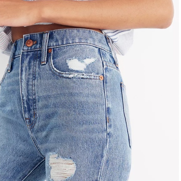 Madewell Classic Straight High Waisted Distressed Light Wash Jeans - Picture 2 of 8